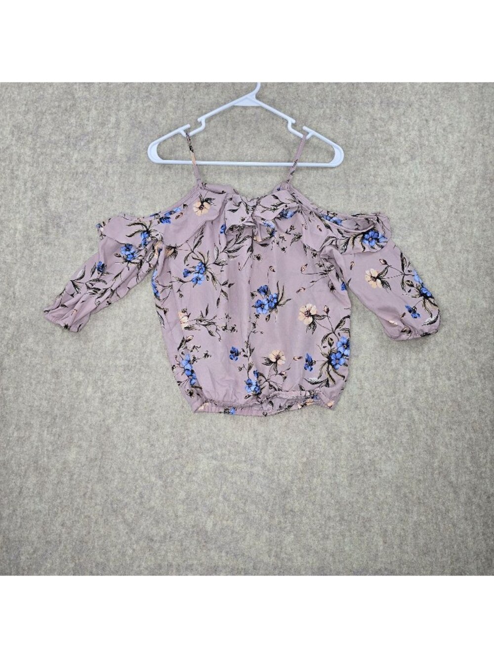 Light Purple Floral Cold Shoulder Women Blouse Adjustable Straps Size M